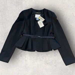 NWT L.K. Bennet London Black Jude Peplum Belted Blazer Jacket 40